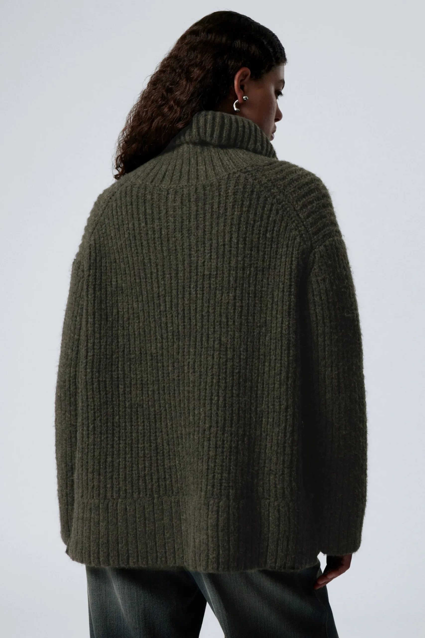 Weekday RIB-KNIT HALF-ZIP TURTLENECK SWEATER dark green Sale
