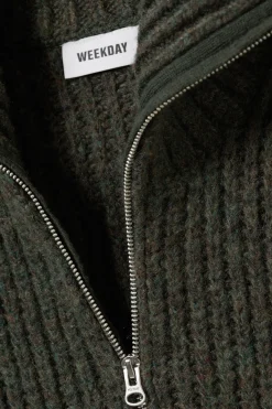 Weekday RIB-KNIT HALF-ZIP TURTLENECK SWEATER dark green Sale