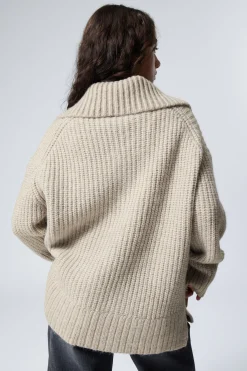 Weekday RIB-KNIT HALF-ZIP TURTLENECK SWEATER dusty beige Store