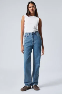 Weekday ROWE SUPER HIGH WAISTED REGULAR STRAIGHT LEG JEANS 90s blue medium blue Flash Sale