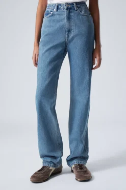 Weekday ROWE SUPER HIGH WAISTED REGULAR STRAIGHT LEG JEANS 90s blue medium blue Flash Sale