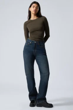 Weekday ROWE SUPER HIGH WAISTED REGULAR STRAIGHT LEG JEANS compact blue dark blue Best