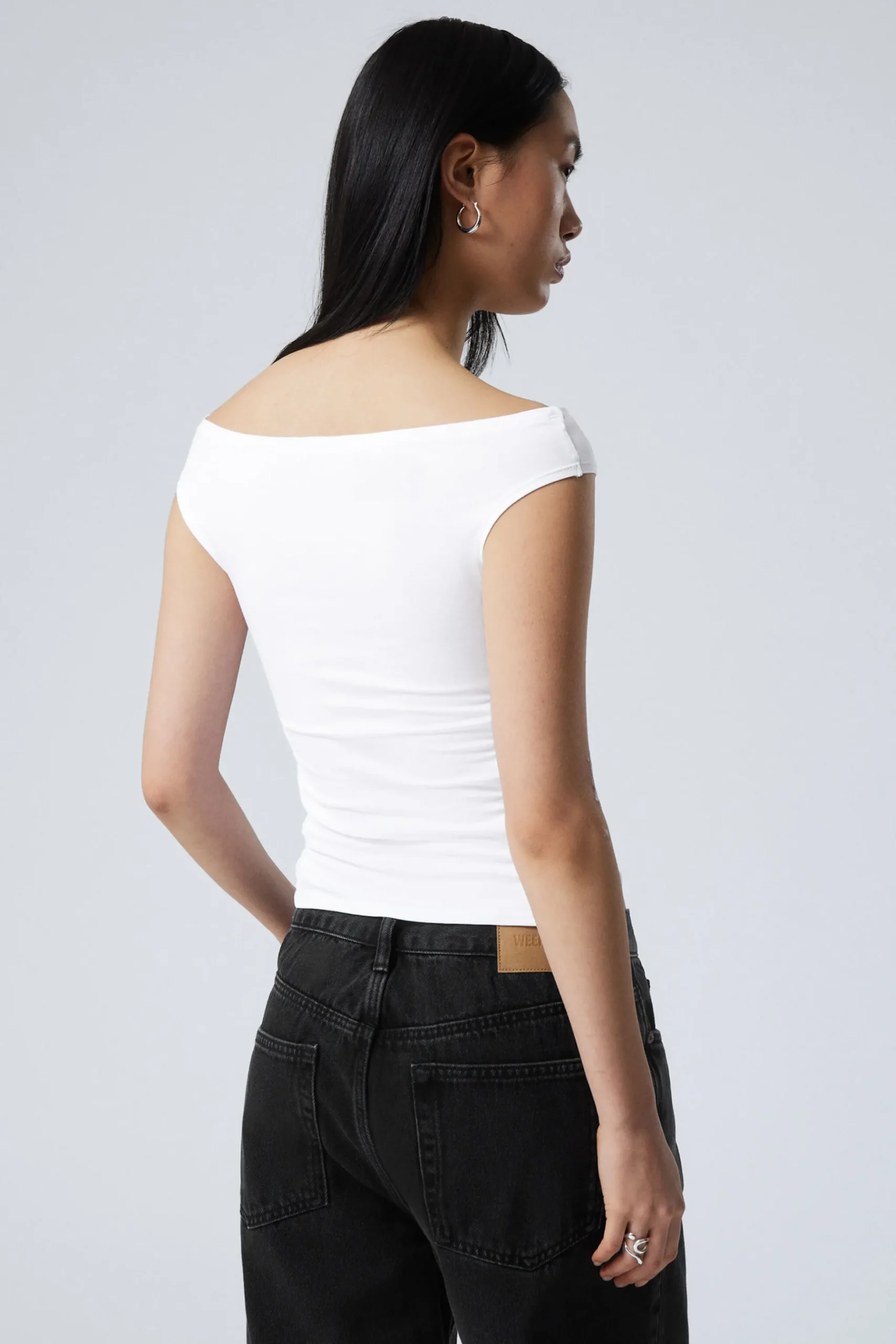 Weekday RUCHED OFF SHOULDER TOP white Cheap