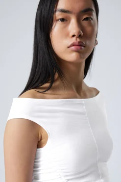 Weekday RUCHED OFF SHOULDER TOP white Cheap