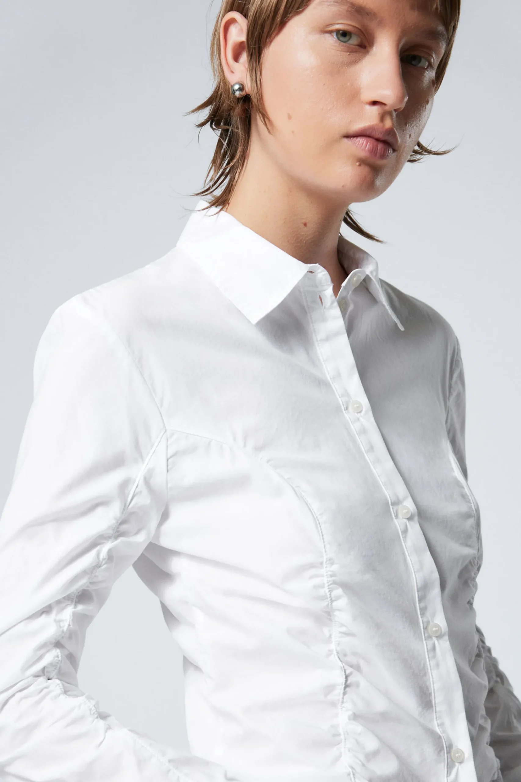 Weekday RUCHED POPLIN SHIRT white Cheap