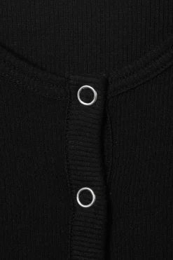 Weekday SHEER RIB LONG SLEEVE HENLEY TOP black Fashion