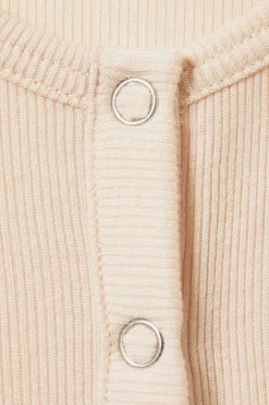 Weekday SHEER RIB LONG SLEEVE HENLEY TOP light beige Best Sale