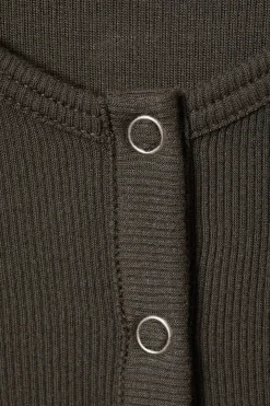 Weekday SHEER RIB LONG SLEEVE HENLEY TOP dark grey Best