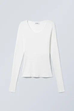 Weekday SHEER RIB LONG SLEEVE TOP white Best Sale