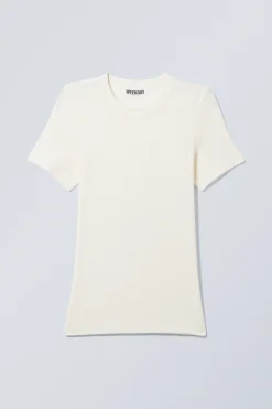 Weekday SHEER RIB SHORT SLEEVE T-SHIRT white Clearance