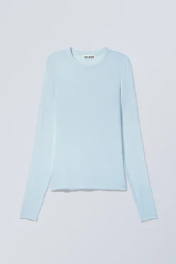 Weekday SHEER RIBBED LONG SLEEVE TOP light blue Flash Sale