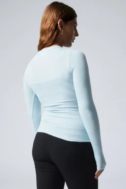 Weekday SHEER RIBBED LONG SLEEVE TOP light blue Flash Sale