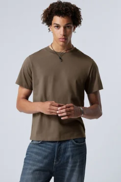 Weekday SHORT BOXY HEAVYWEIGHT T-SHIRT dark mole Flash Sale