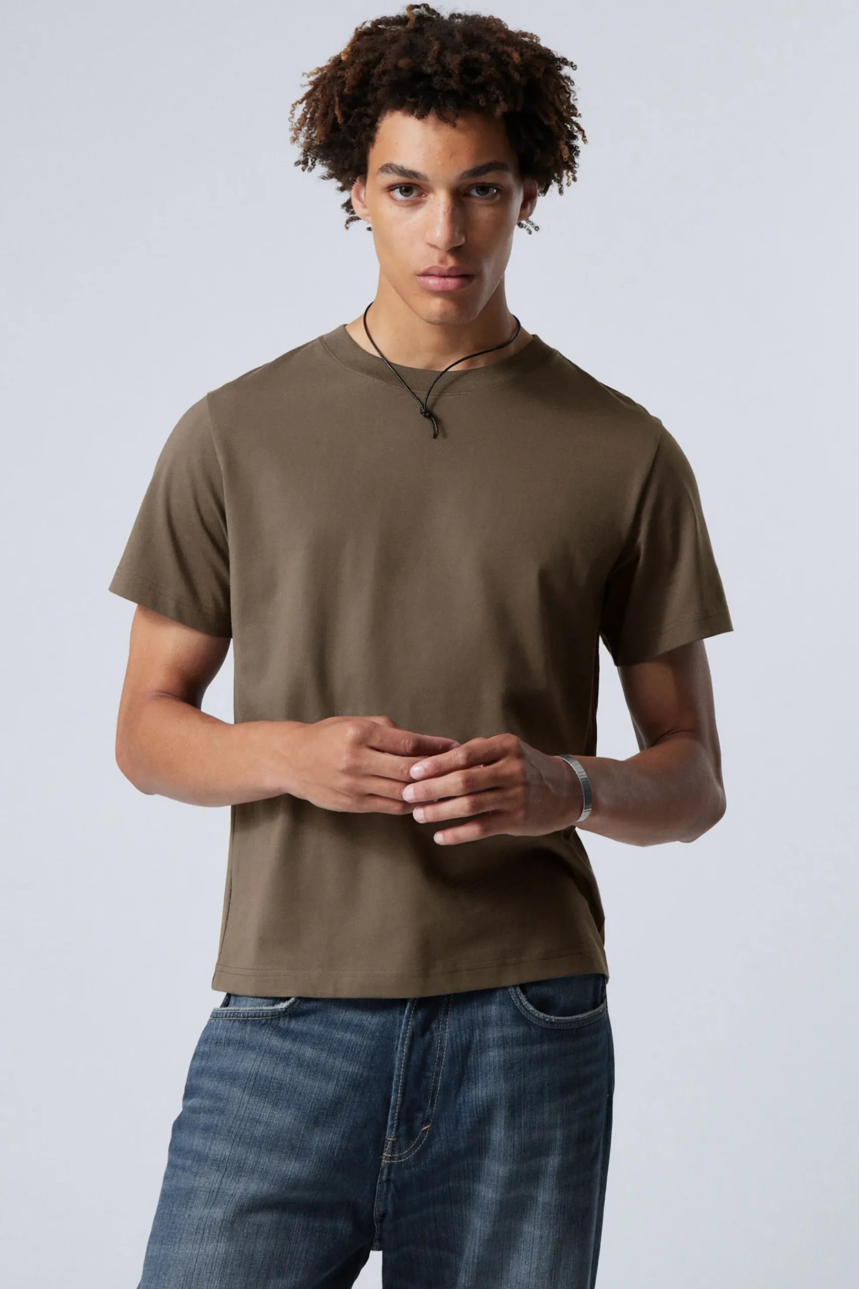 Weekday SHORT BOXY HEAVYWEIGHT T-SHIRT dark mole Flash Sale