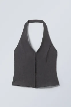 Weekday SHORT HALTERNECK TOP dark grey Discount