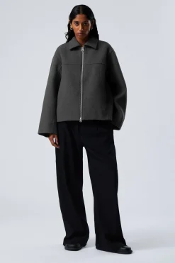 Weekday SHORT WOOL BLEND JACKET dark grey melange Outlet