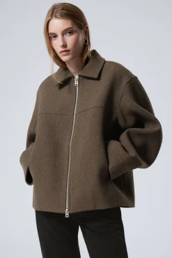 Weekday SHORT WOOL BLEND JACKET dark brown Outlet