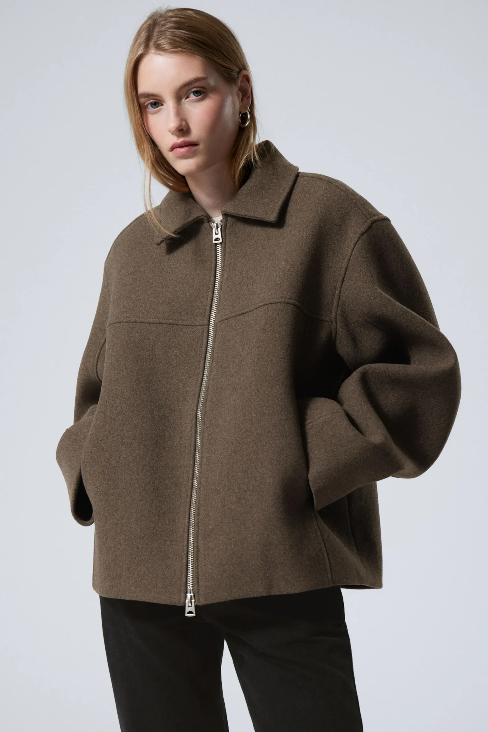 Weekday SHORT WOOL BLEND JACKET dark brown Outlet