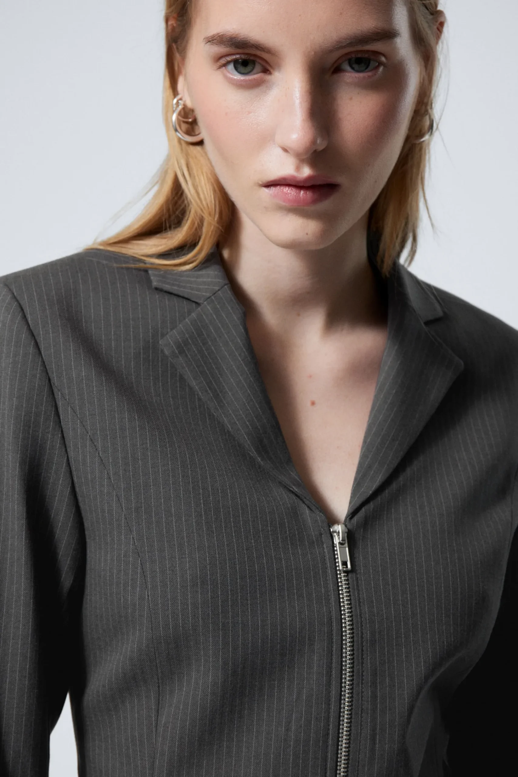 Weekday SHORT ZIP-BLAZER striped grey New