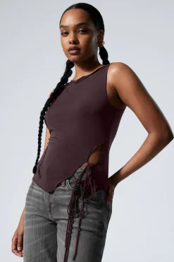 Weekday SIDE TIE SLEEVELESS TOP dark plum Fashion