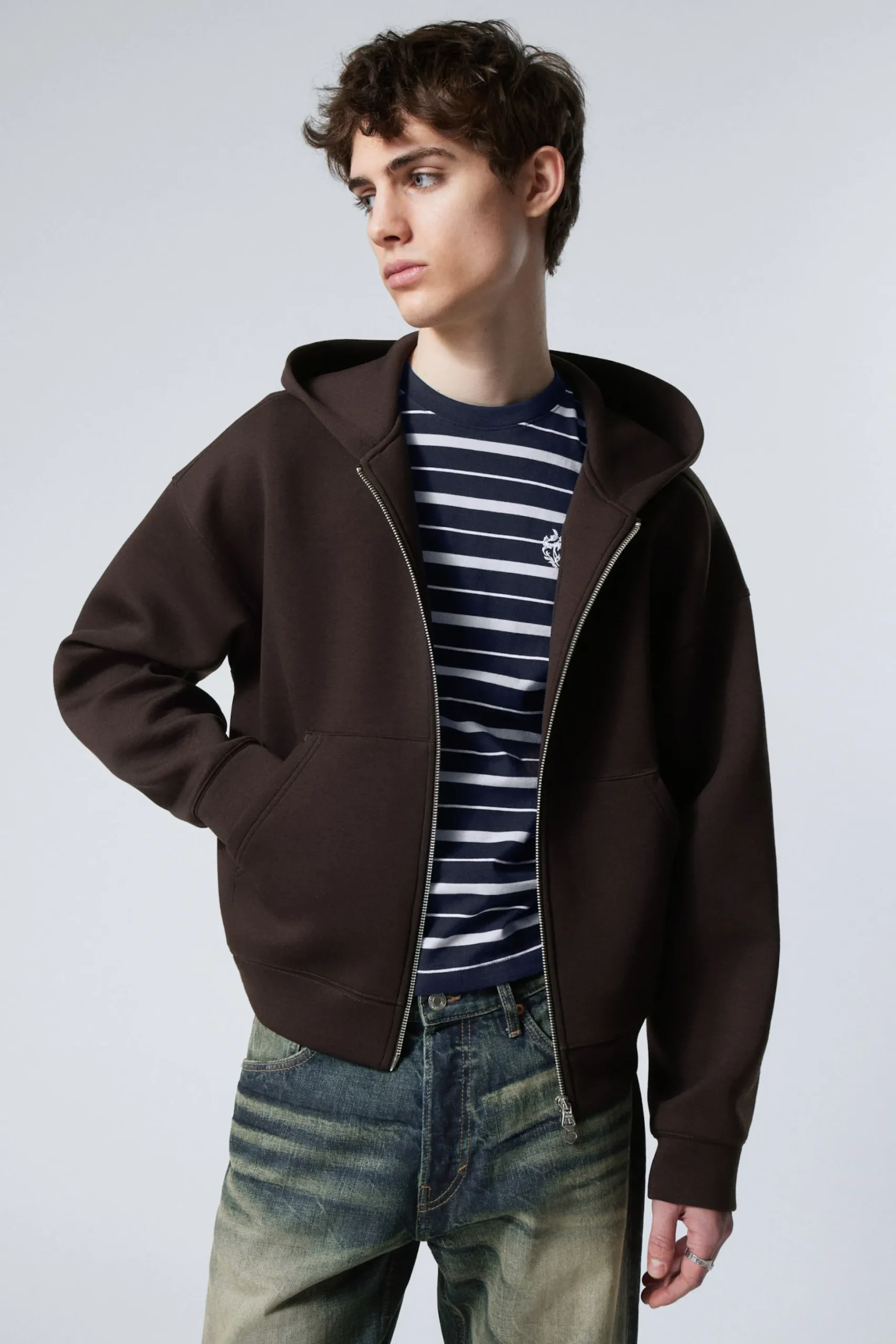 Weekday SIMON SCUBA ZIP HOODIE dark brown Flash Sale