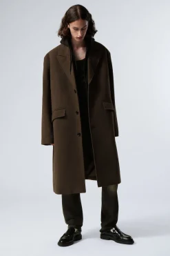 Weekday SINGLE BREASTED WOOL-BLEND COAT dark brown Sale