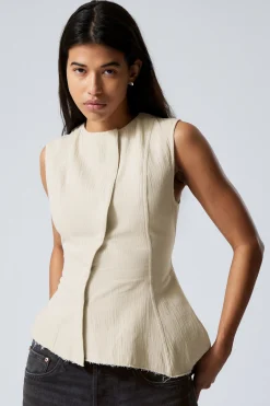 Weekday SLEEVELESS ASYMMETRIC PEPLUM TOP ecru Outlet
