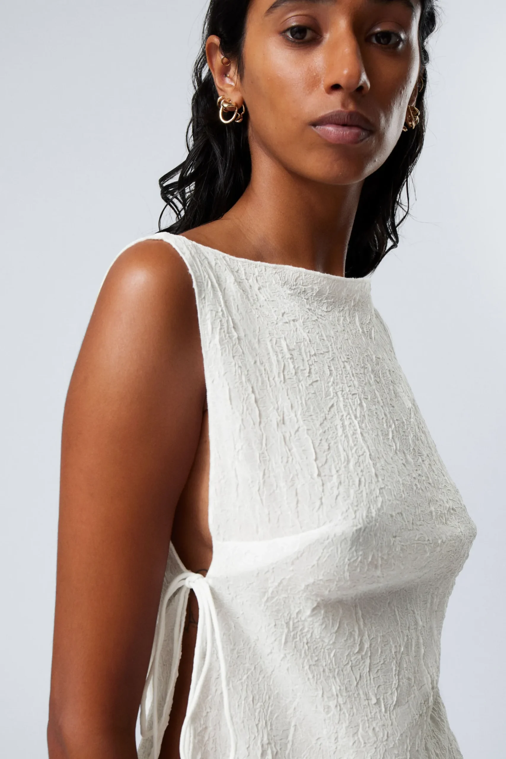Weekday SLEEVELESS BOAT-NECK TIE TOP white Best Sale