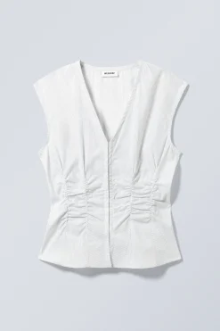 Weekday SLEEVELESS GATHERED POPLIN TOP striped white New