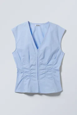 Weekday SLEEVELESS GATHERED POPLIN TOP light blue Shop