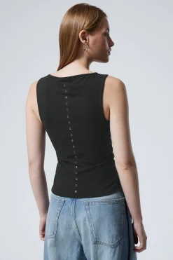 Weekday SLEEVELESS LACING BOAT-NECK EYELET TOP black Outlet