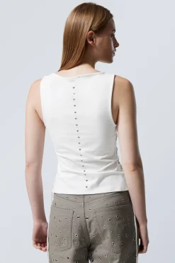 Weekday SLEEVELESS LACING BOAT-NECK EYELET TOP white Best