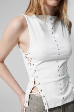 Weekday SLEEVELESS LACING BOAT-NECK EYELET TOP white Best