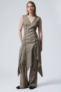 Weekday SLEEVELESS LACING MIDI DRESS striped dusty beige Hot