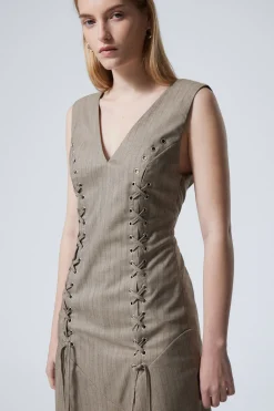 Weekday SLEEVELESS LACING MIDI DRESS striped dusty beige Hot