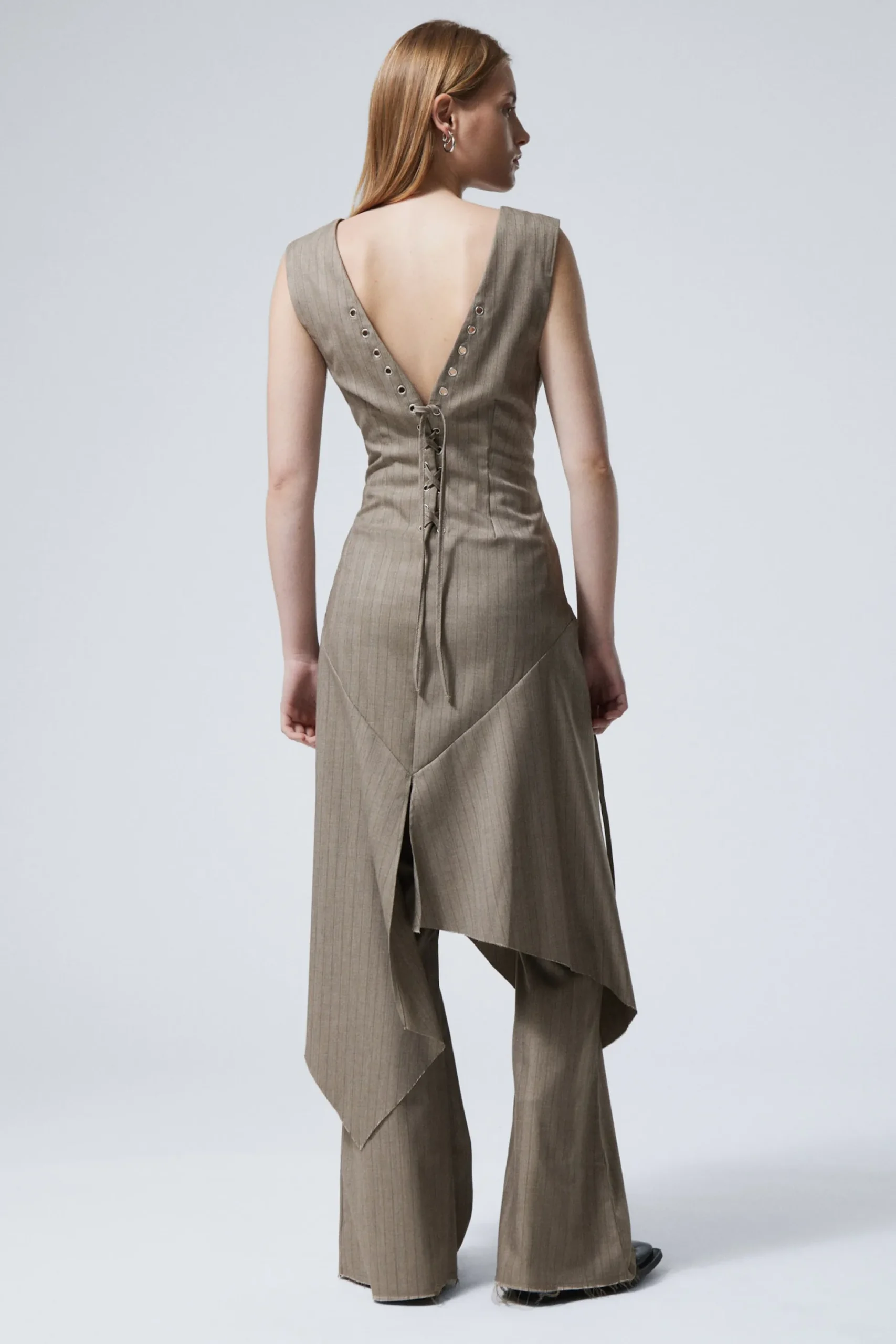 Weekday SLEEVELESS LACING MIDI DRESS striped dusty beige Hot
