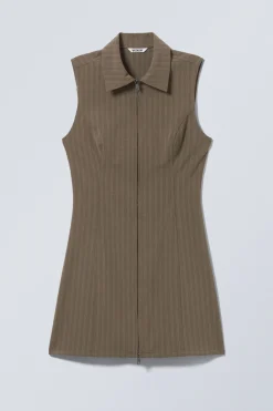 Weekday SLEEVELESS MINI SUITING ZIP DRESS dark mole stripe Best