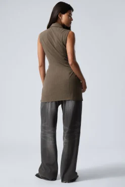 Weekday SLEEVELESS MINI SUITING ZIP DRESS dark mole stripe Best