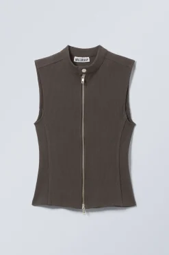 Weekday SLEEVELESS RIBBED ZIP-TOP dark grey Shop