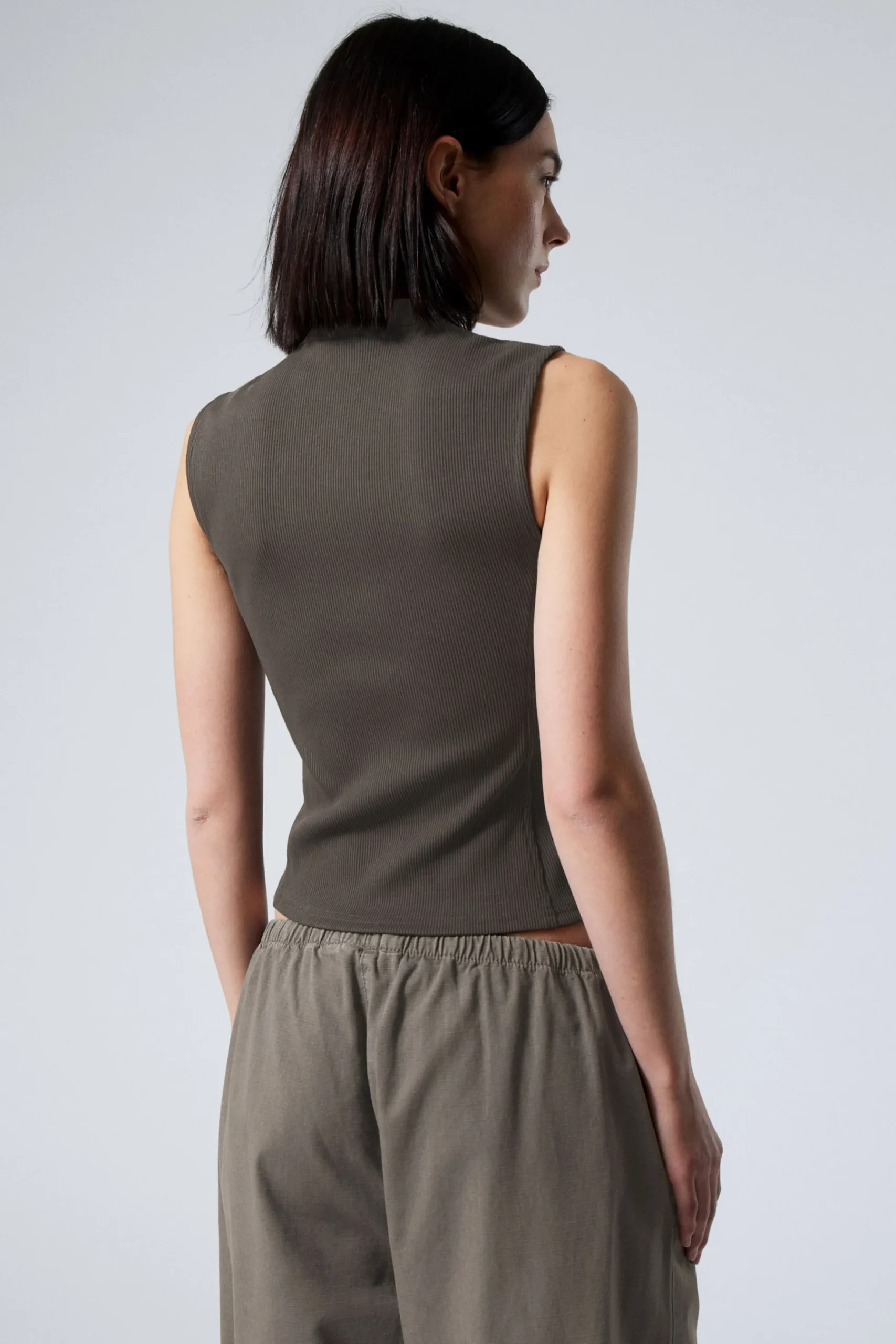 Weekday SLEEVELESS RIBBED ZIP-TOP dark grey Shop