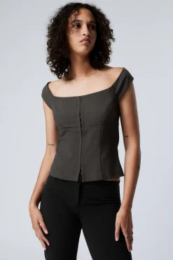 Weekday SLEEVELESS WIDE NECK TOP dark grey Store