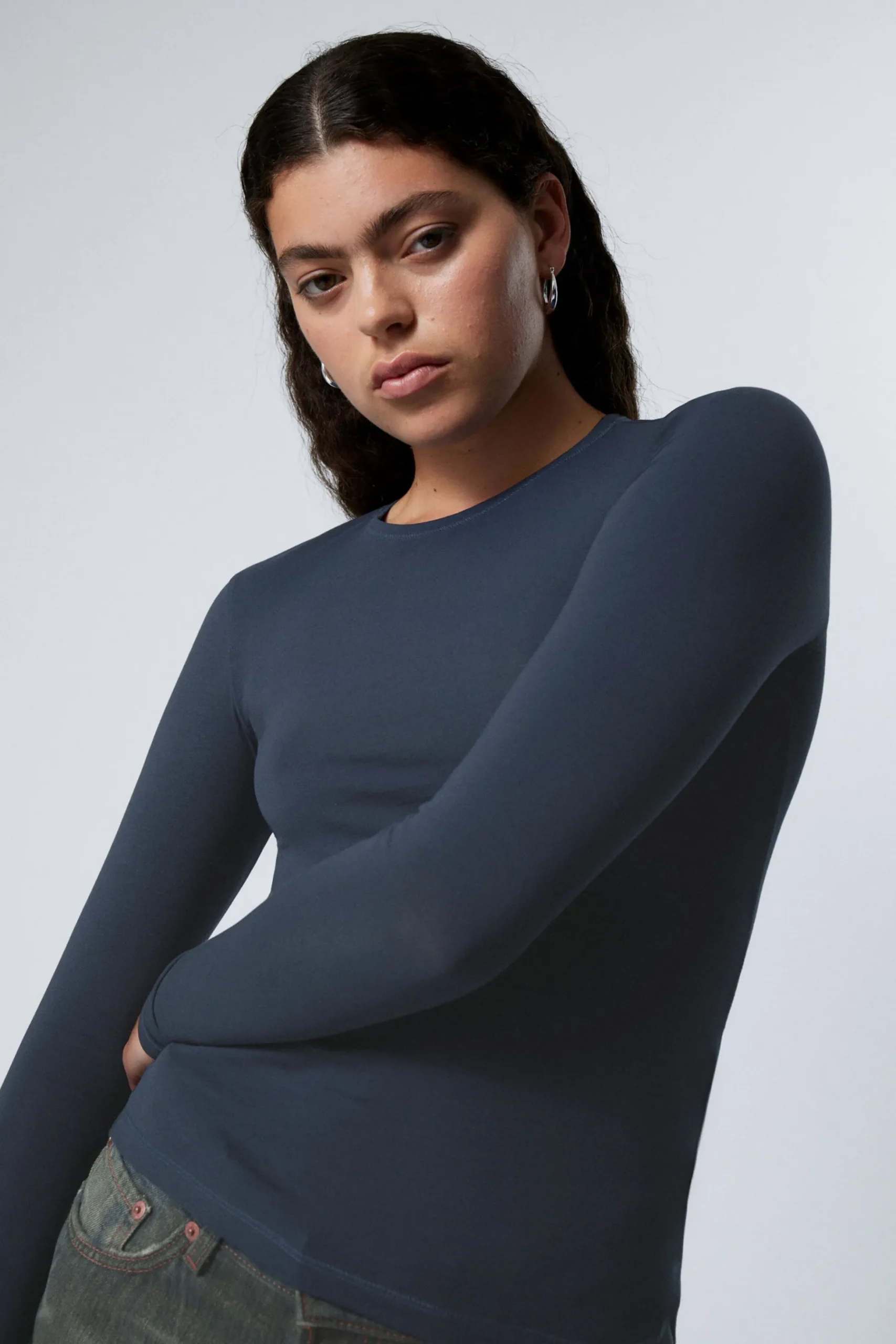 Weekday SLIM FITTED LONG SLEEVE dark dusty blue New
