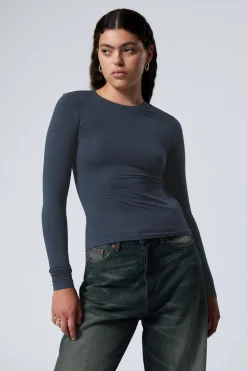 Weekday SLIM FITTED LONG SLEEVE dark dusty blue New