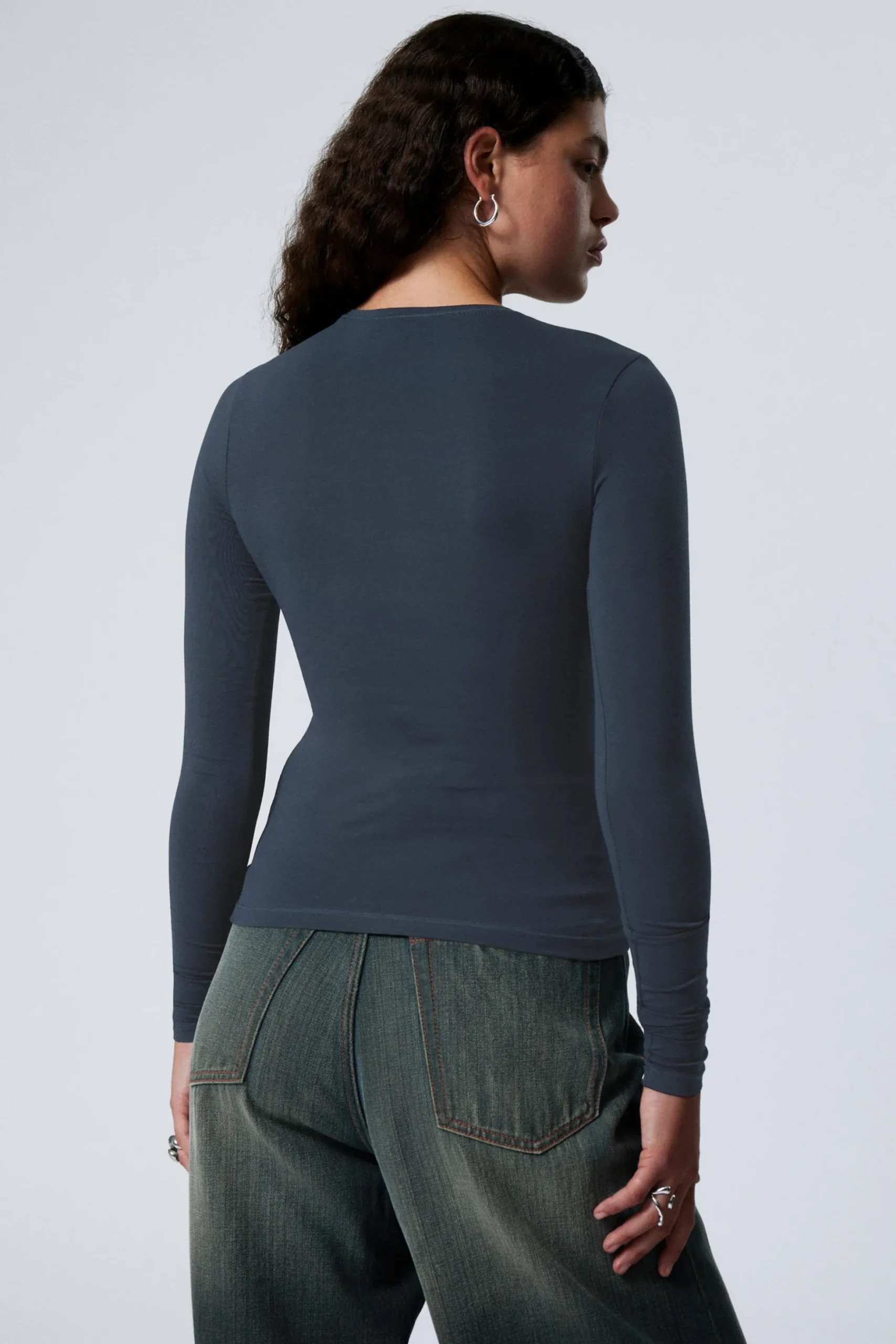 Weekday SLIM FITTED LONG SLEEVE dark dusty blue New