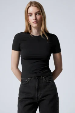 Weekday SLIM FITTED T-SHIRT black Cheap