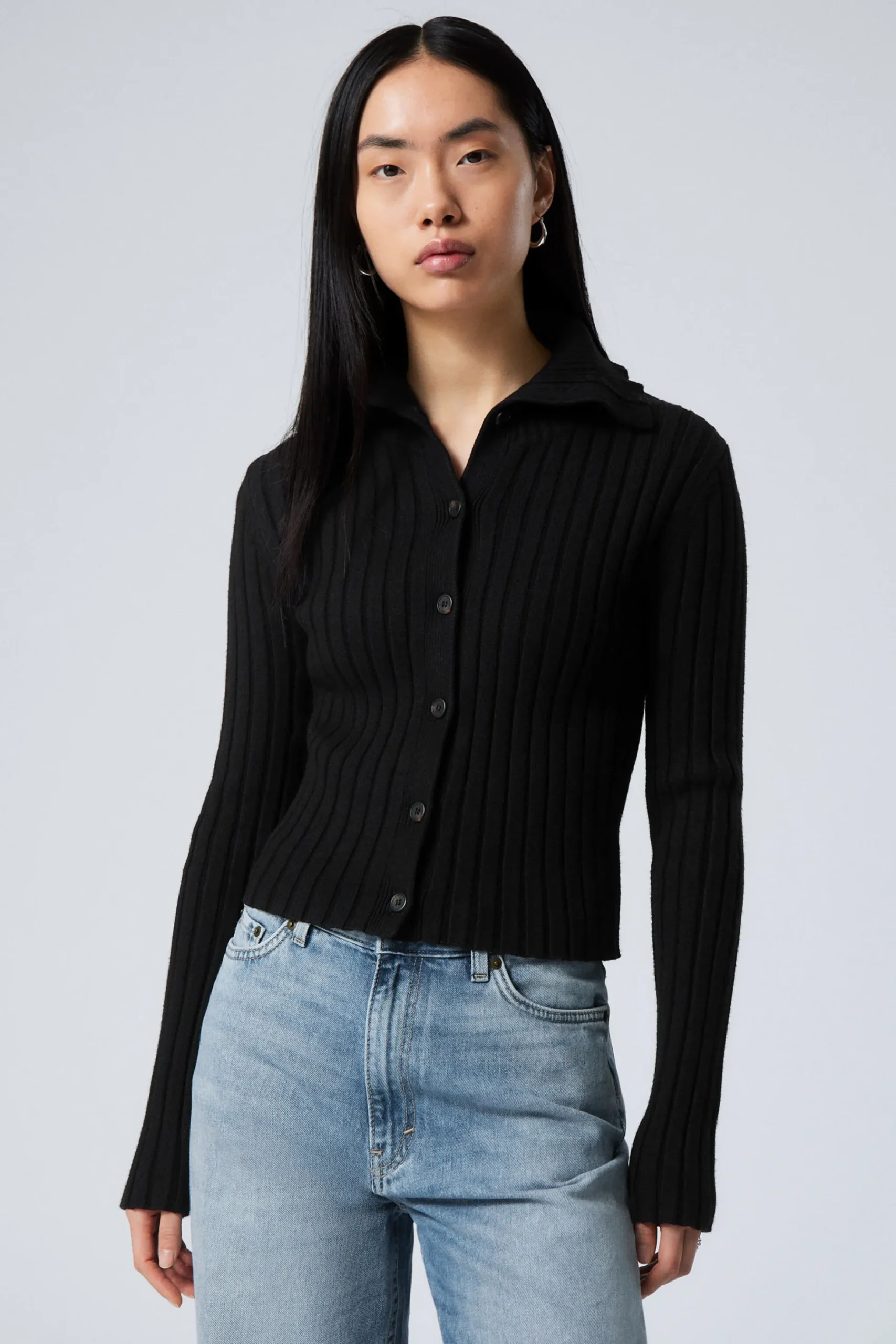 Weekday SLIM KNITTED TURTLENECK CARDIGAN black Flash Sale