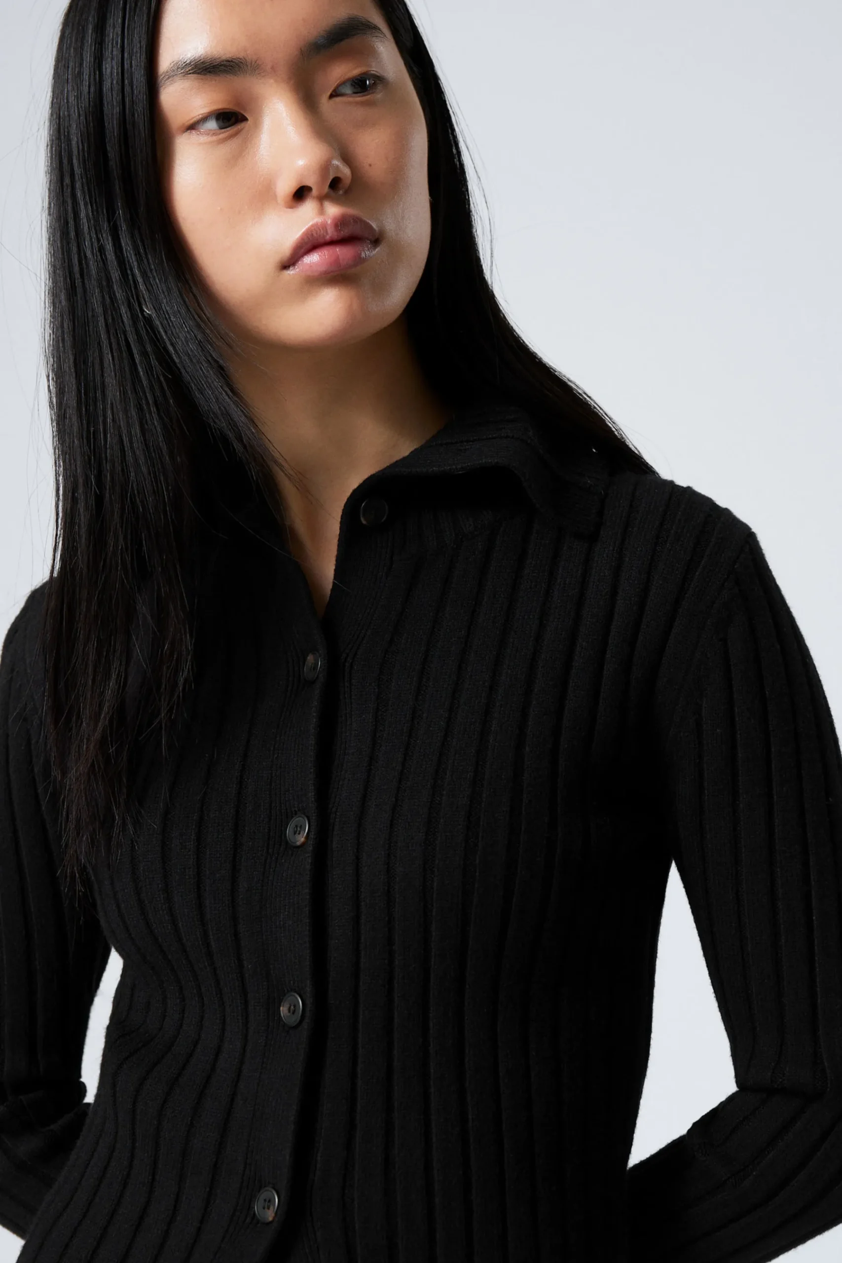 Weekday SLIM KNITTED TURTLENECK CARDIGAN black Flash Sale