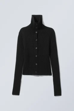 Weekday SLIM KNITTED TURTLENECK CARDIGAN black Flash Sale