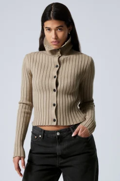 Weekday SLIM KNITTED TURTLENECK CARDIGAN dusty beige Online