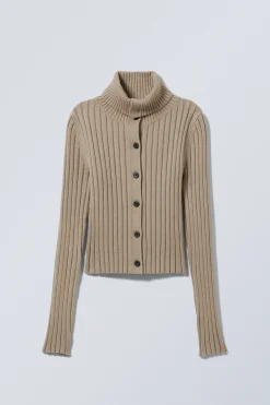 Weekday SLIM KNITTED TURTLENECK CARDIGAN dusty beige Online
